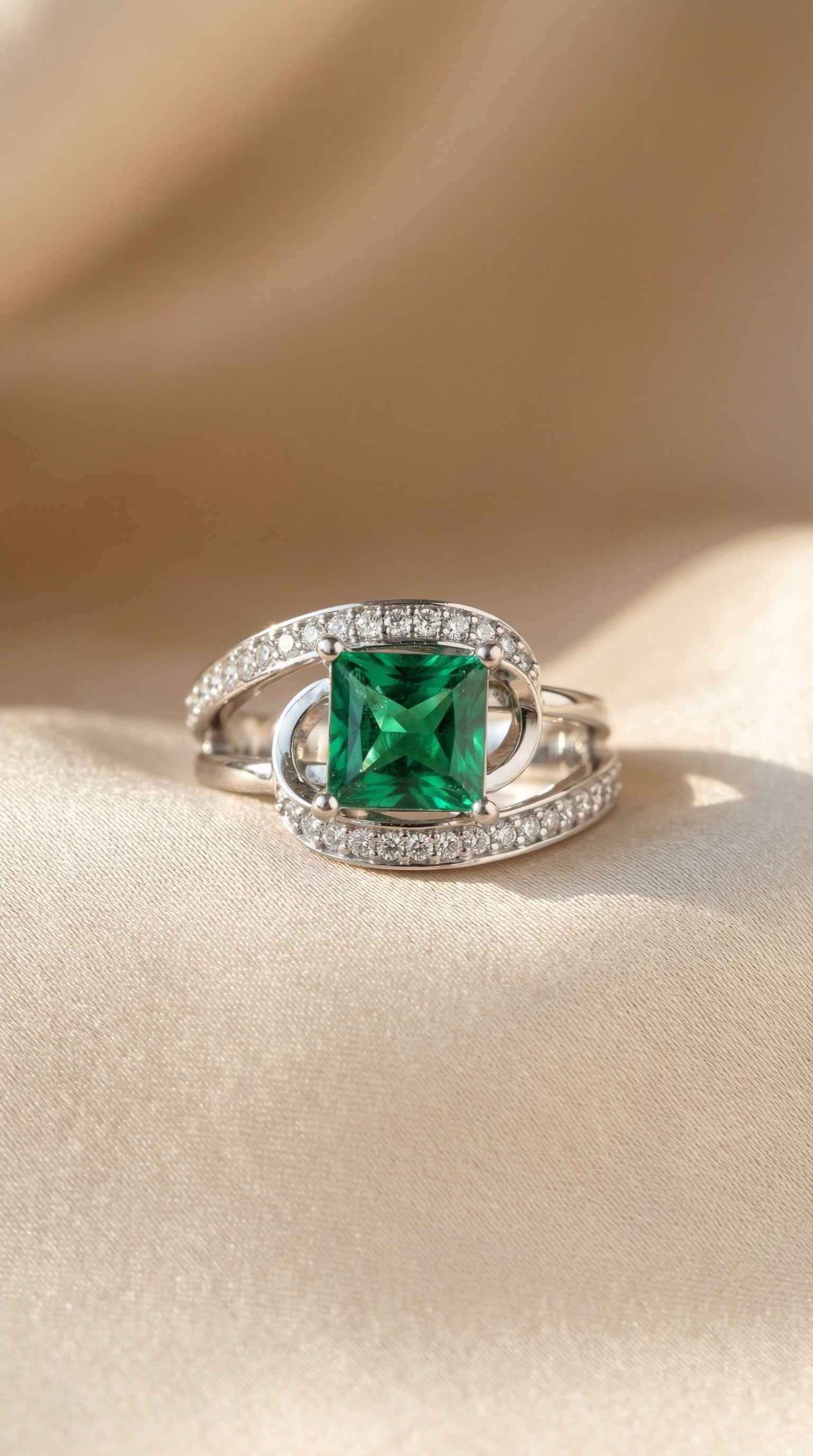 Verdant Orbit – Princess Cut Green Lab-Grown Diamond Engagement Ring
