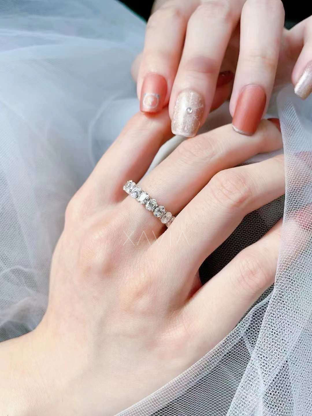 Lunara Oval Diamond Eternity Band in White Gold on Hand