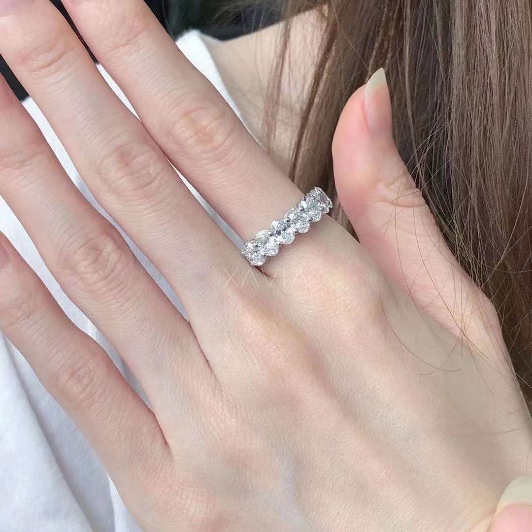 Dainty Comfort-Fit Eternity Ring in White Gold with Oval Diamonds