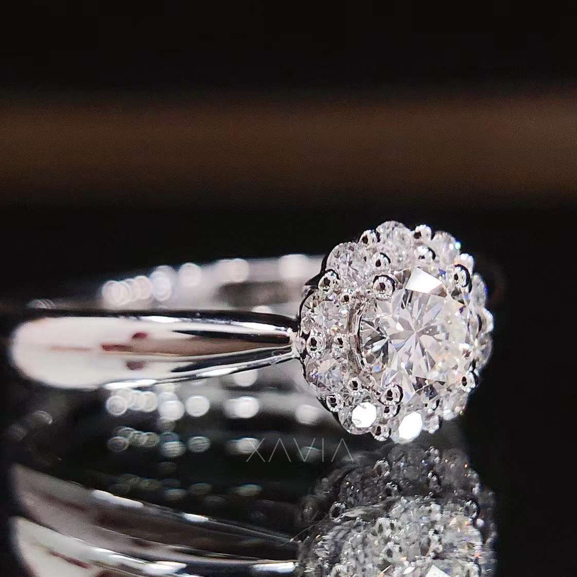 Roselique Aura – Round Cut Lab Diamond Floral Halo Engagement Ring