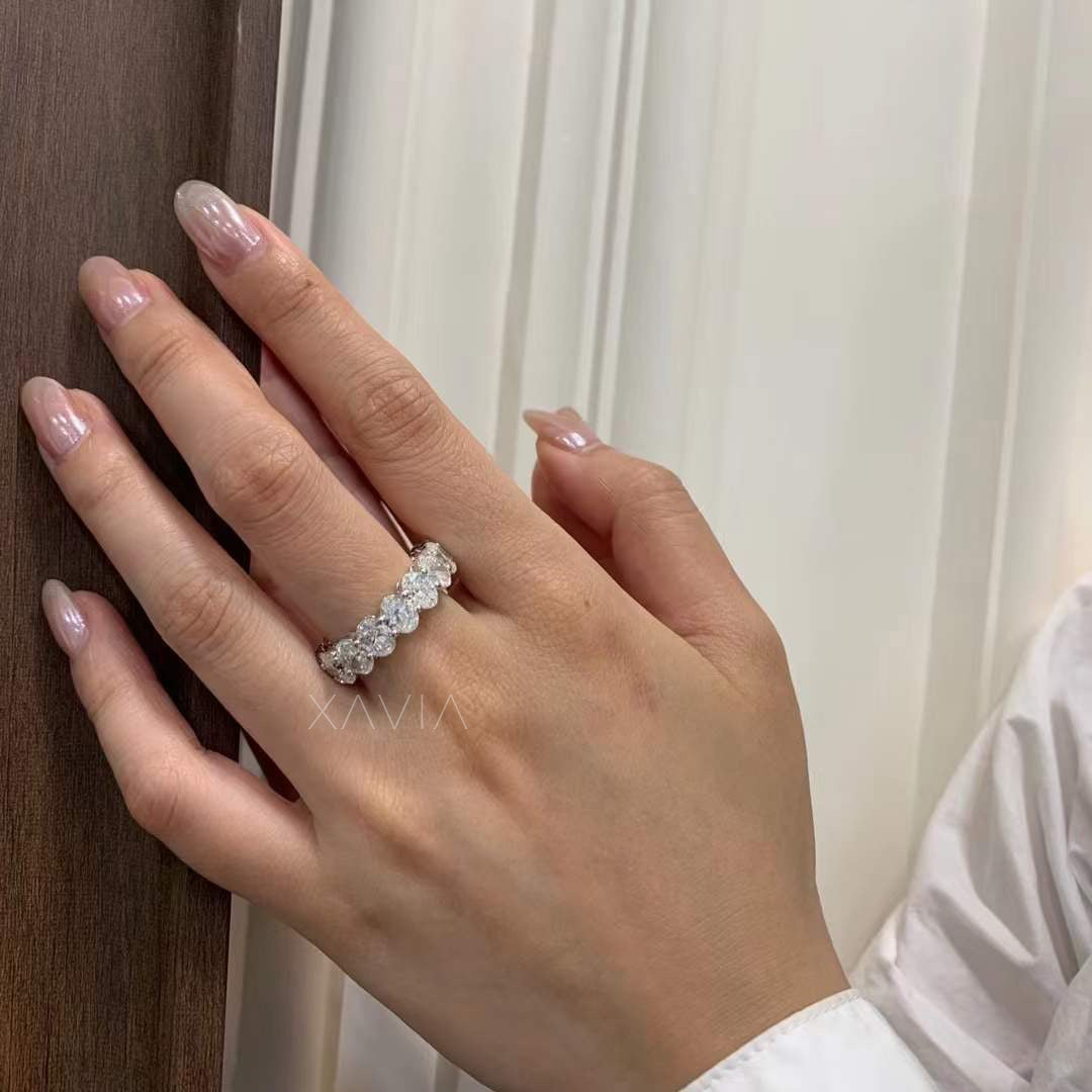 White Gold Stackable Eternity Ring Featuring Oval-Cut Lab Diamonds