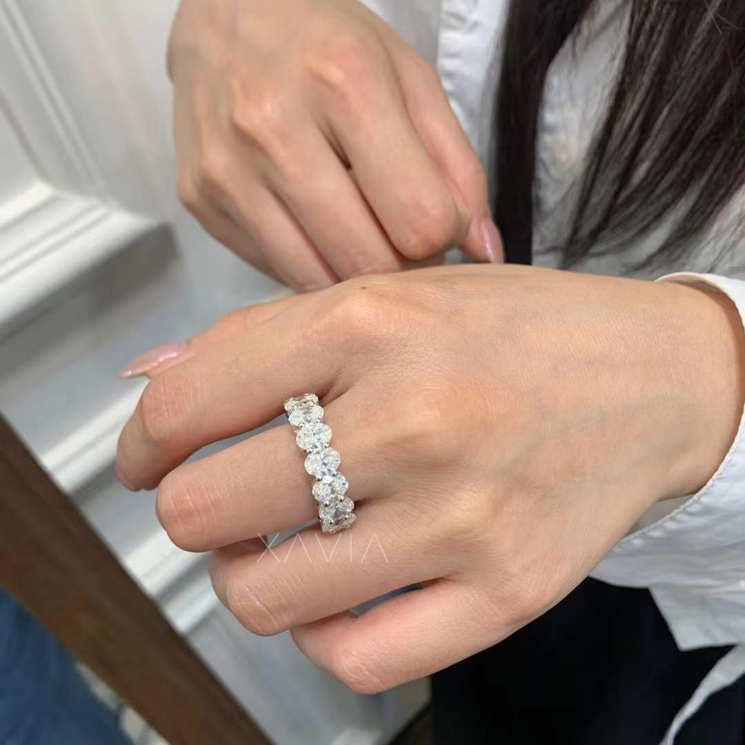 Close-Up of Oval Diamond Eternity Ring Showing DEF Color and VVS Clarity