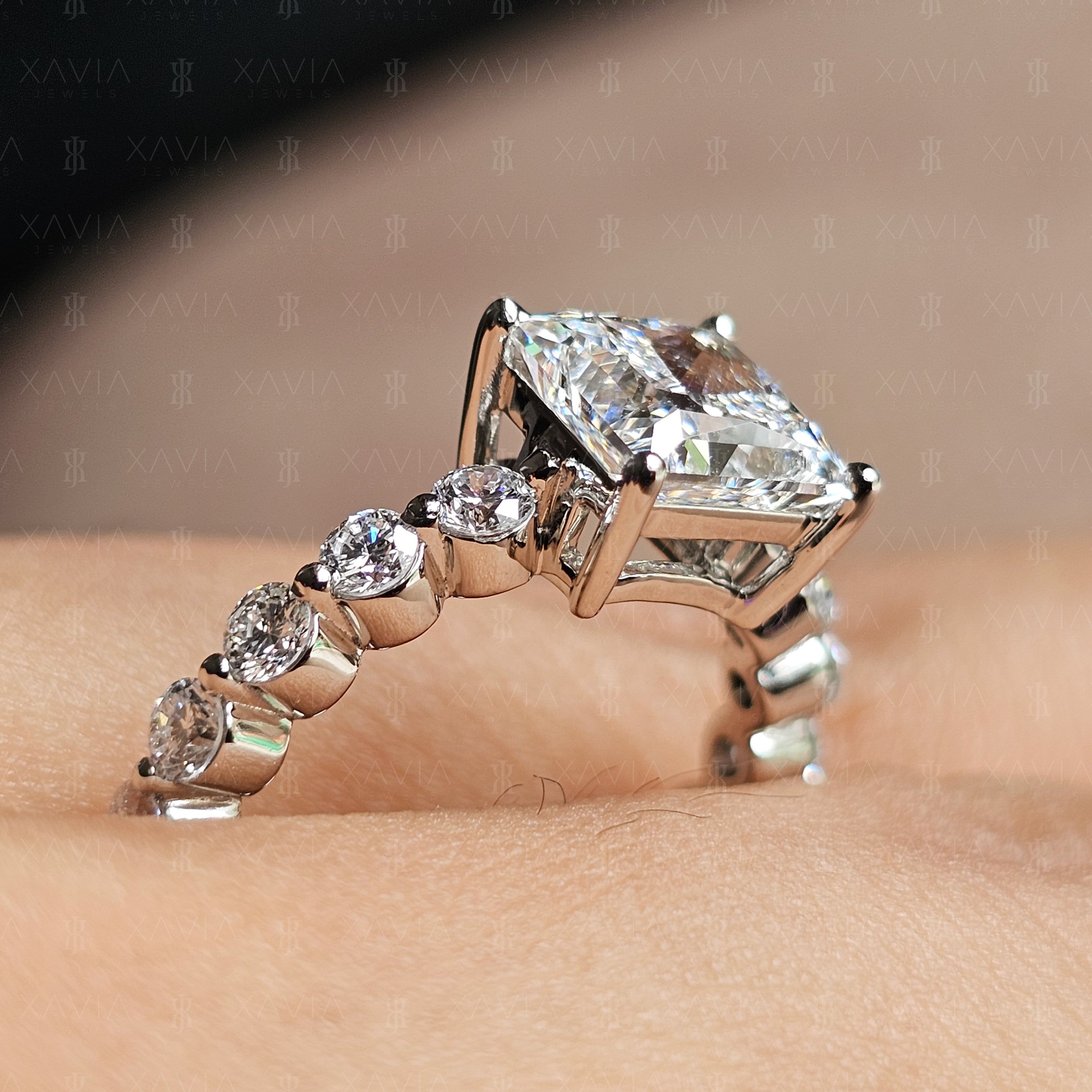Asterelle – Princess Cut Lab Diamond Eternity Engagement Ring