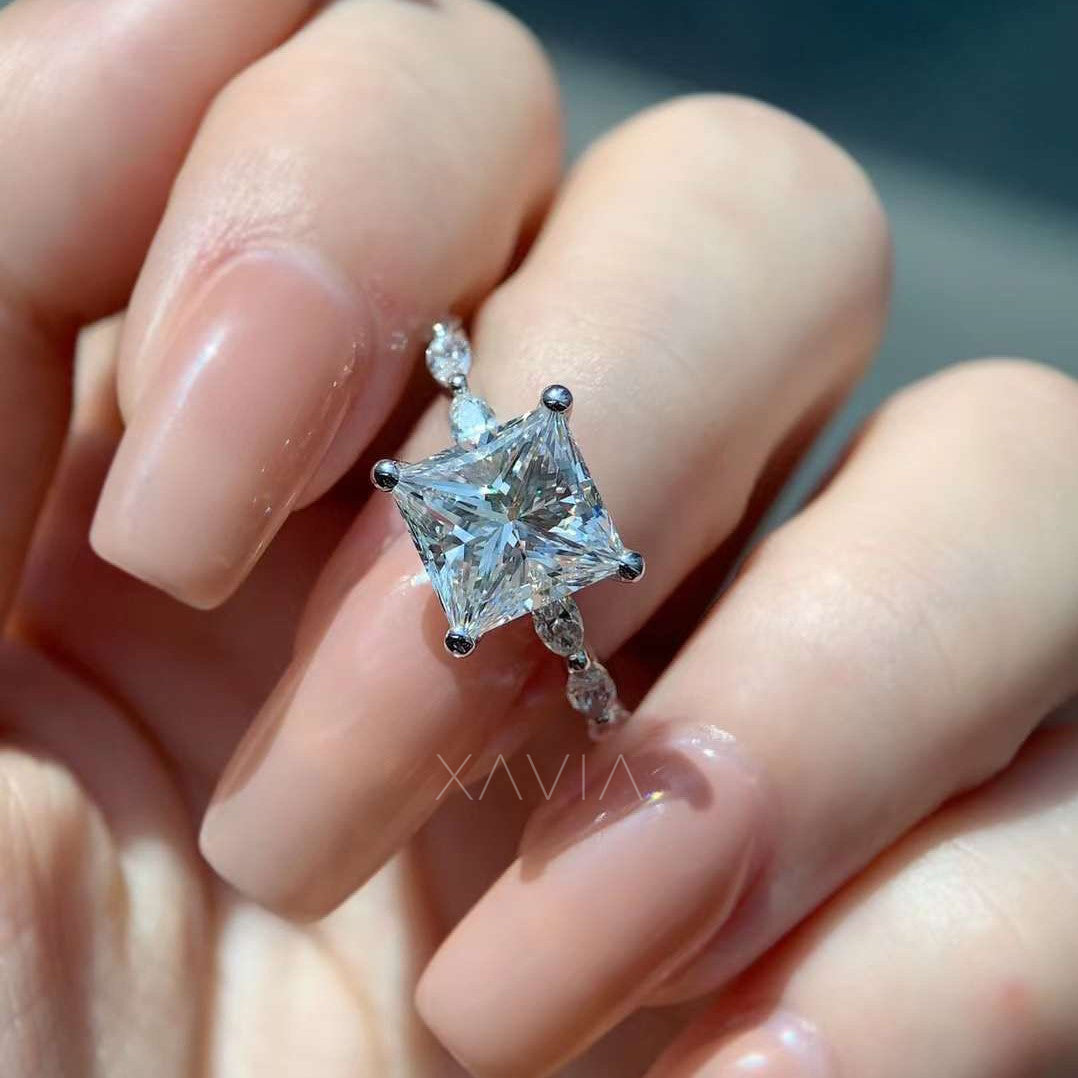 radiant top view of large princess cut lab diamond ring