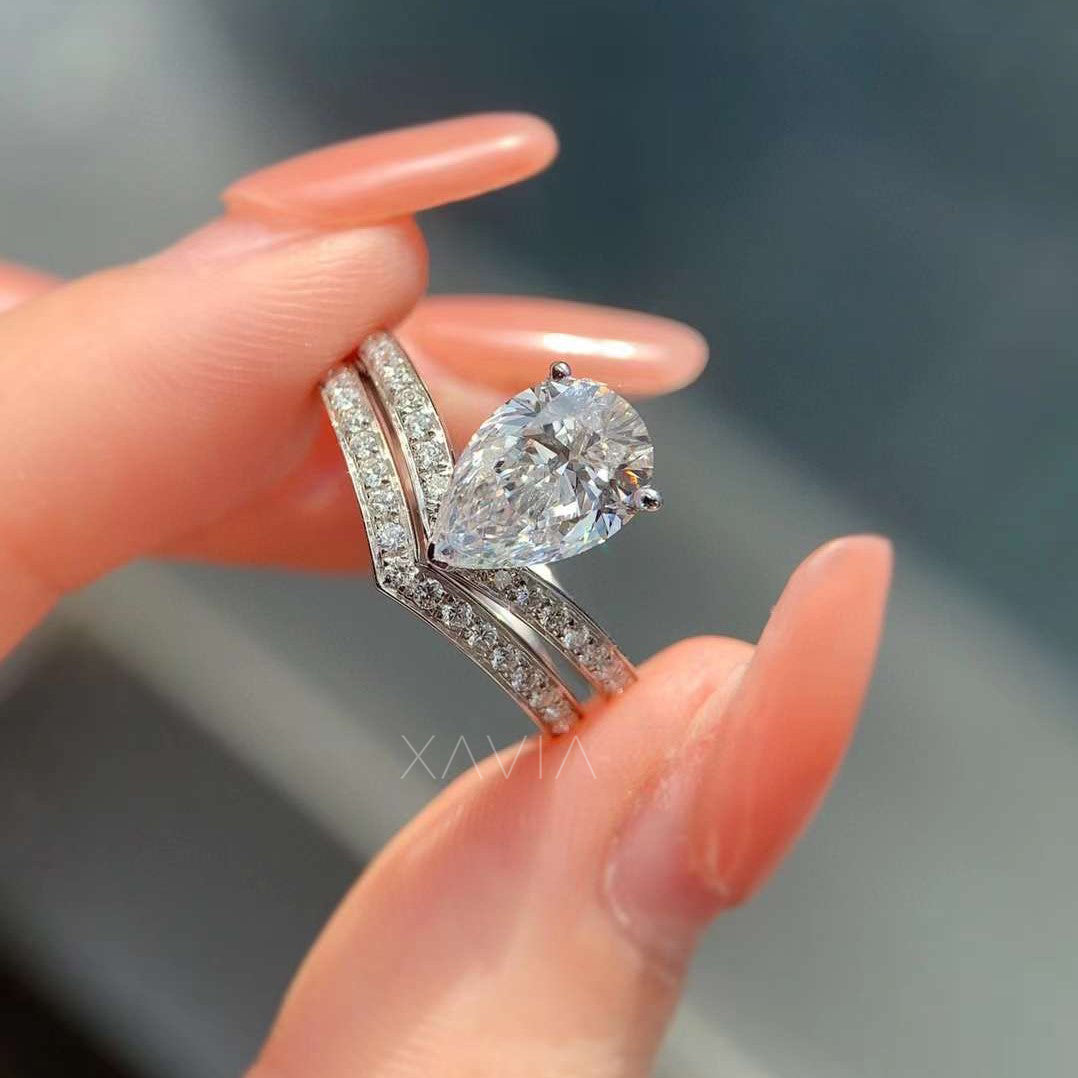 Top view of double floral marquise halo diamond ring