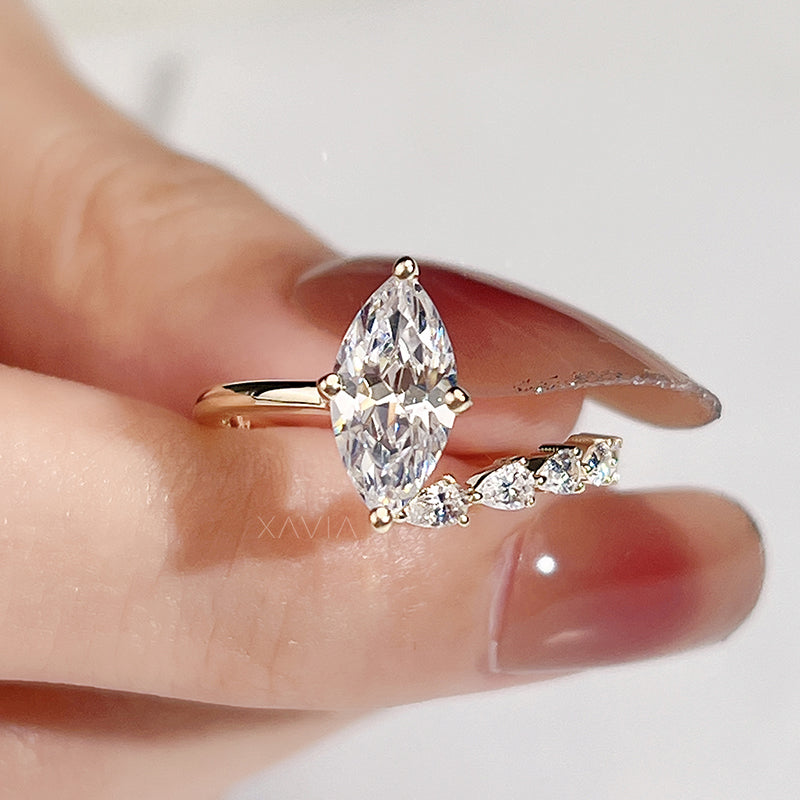 Sylune – Marquise Arc Cut Lab Diamond Engagement Ring