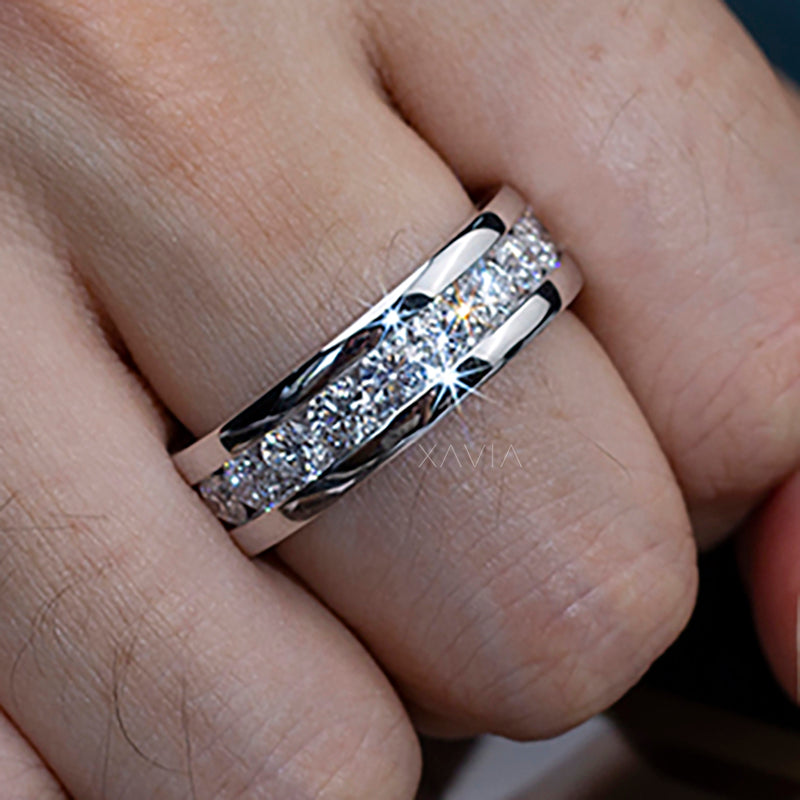 Channel-set lab diamond eternity ring in white gold for men