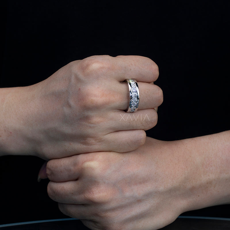 Couple’s hand styling with men’s diamond band