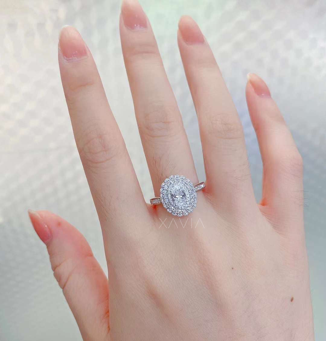 ORIVANE Halo Oval Lab Diamond Engagement Ring in White Gold