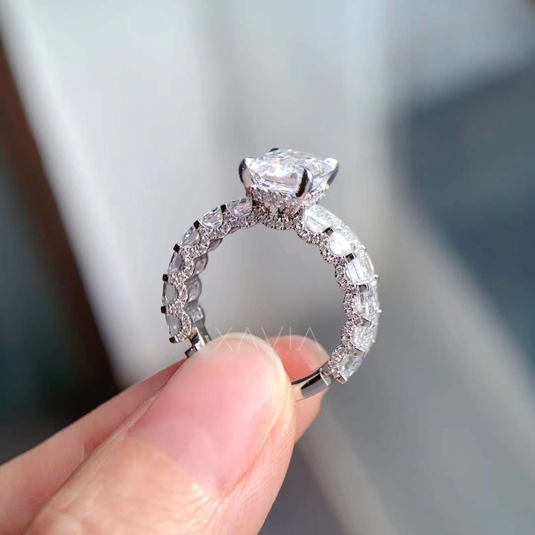 underside view of ring with full baguette lab diamond setting