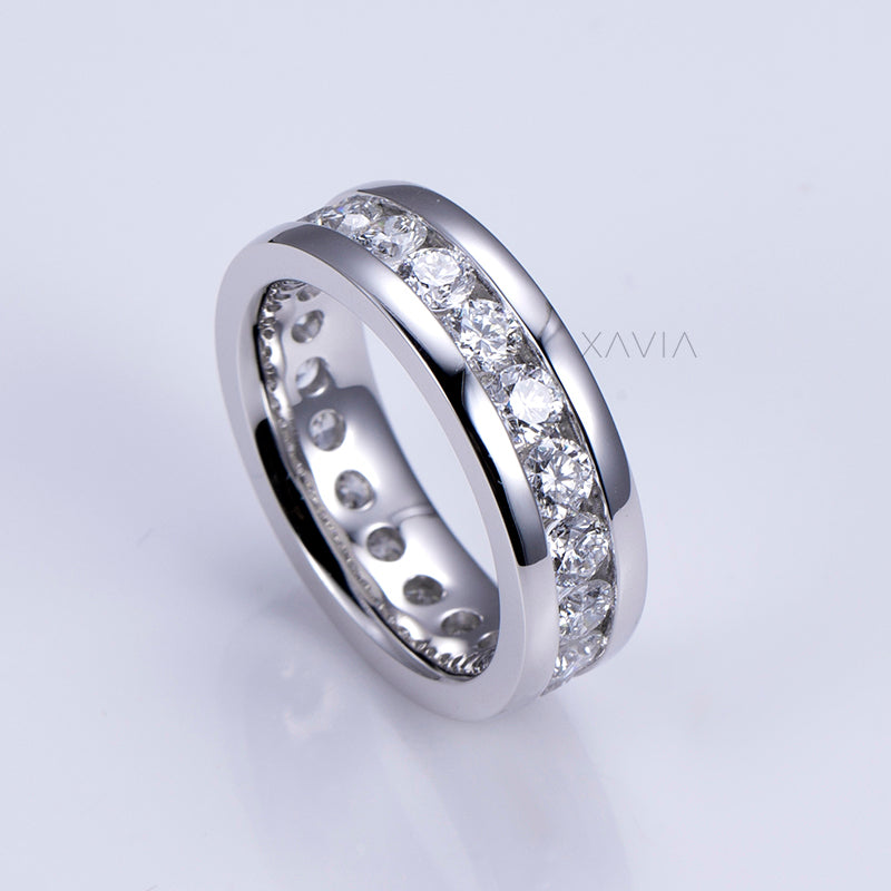 High-polish men’s ring with continuous channel set diamonds