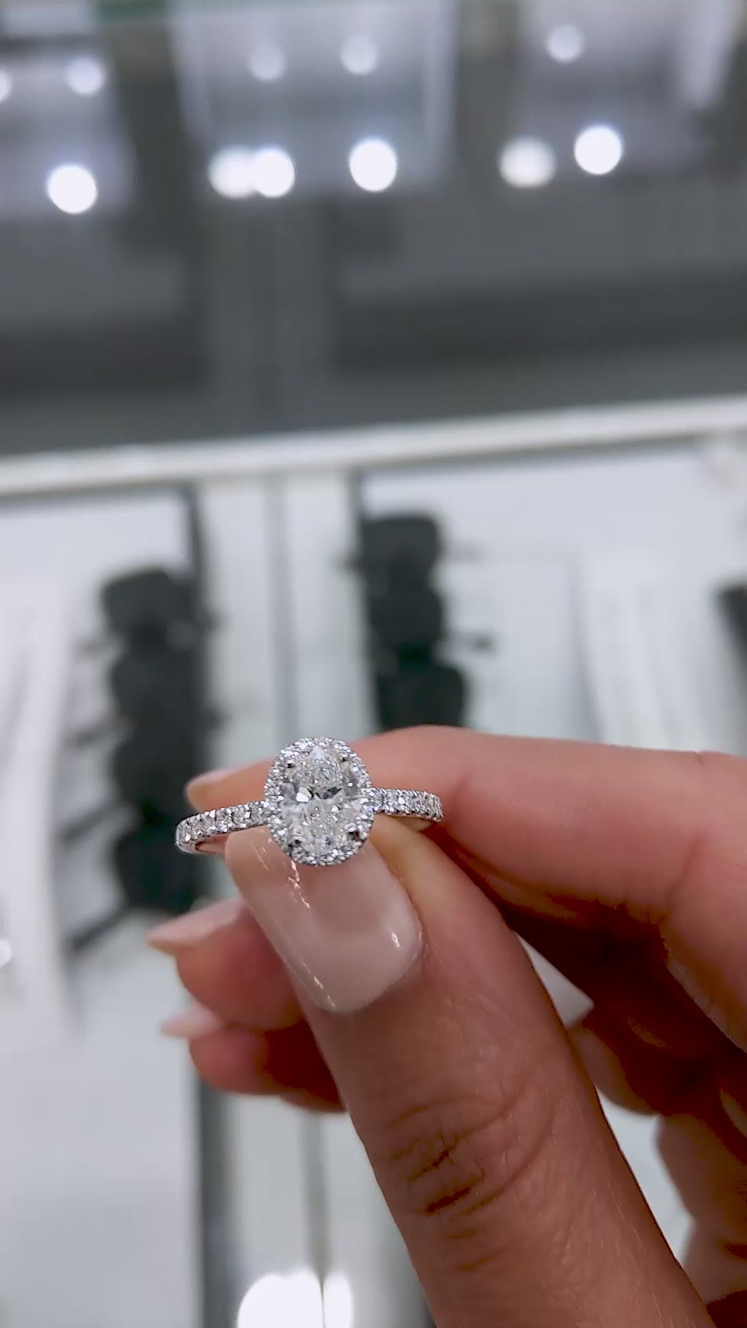 Elaria Pavé Halo – Oval Cut Lab Diamond Engagement Ring with Micro Halo, Slim Pavé Band and Stackable Bridal Set Design