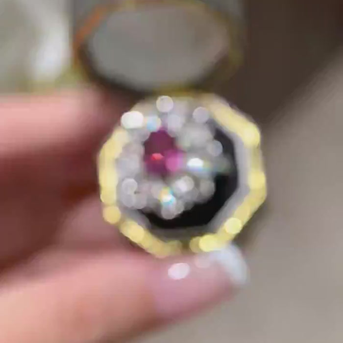Rosé Petal Halo – Cushion Cut Pink Lab-Grown Diamond Floral Cluster Halo Cocktail Ring with Pear Diamond Petal Frame in White Gold
