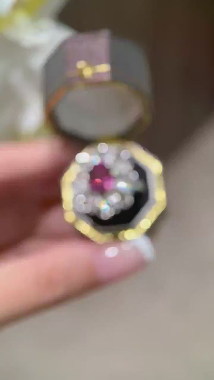 Rosé Petal Halo – Cushion Cut Pink Lab-Grown Diamond Floral Cluster Halo Cocktail Ring with Pear Diamond Petal Frame in White Gold
