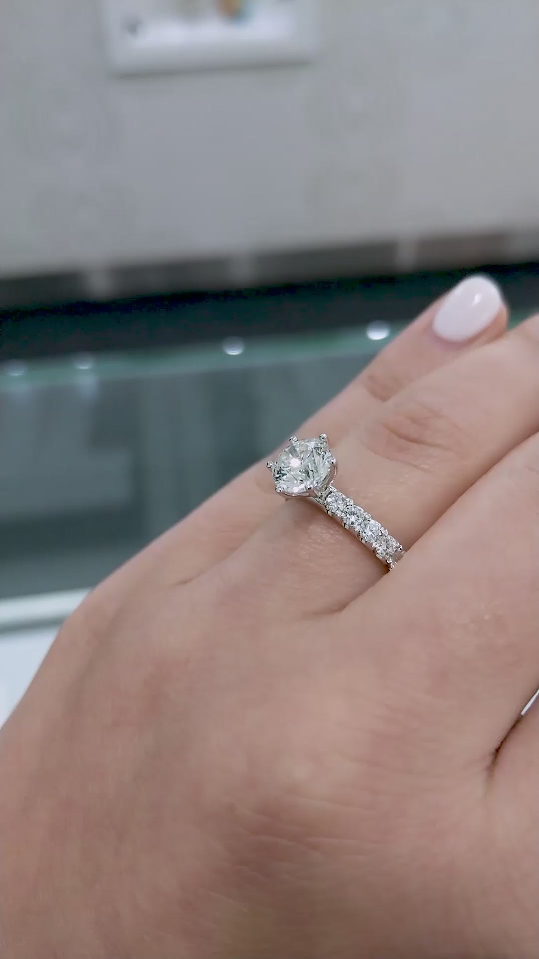 Veliora Crest Pavé – Round Brilliant Lab Diamond Engagement Ring with Elevated Six Prong Solitaire and Micro Pavé Diamond Band