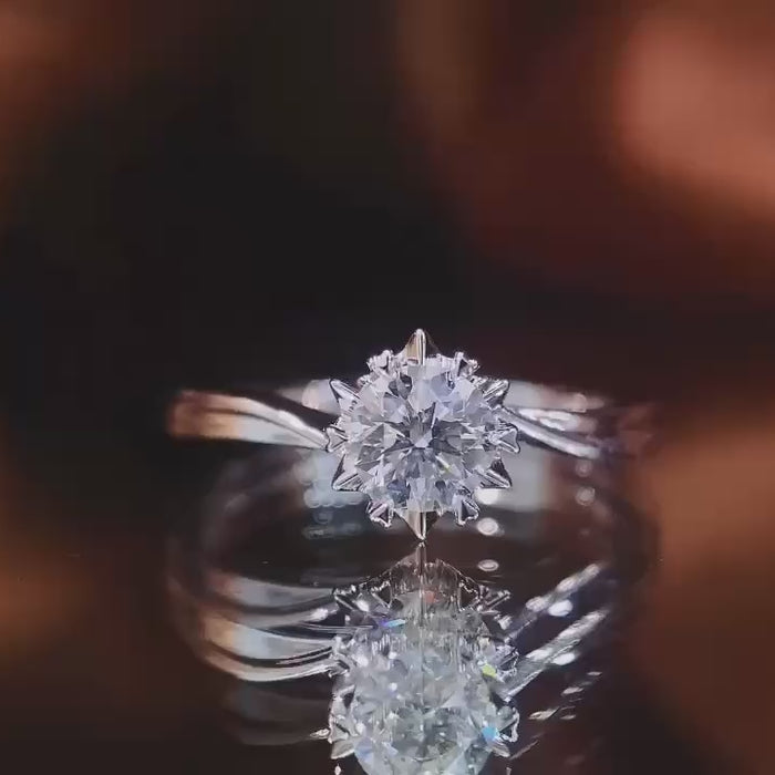 Asterlyn Bloom Solitaire Ring – Round Cut Lab Diamond Floral Prong Engagement Ring in High Polish Gold