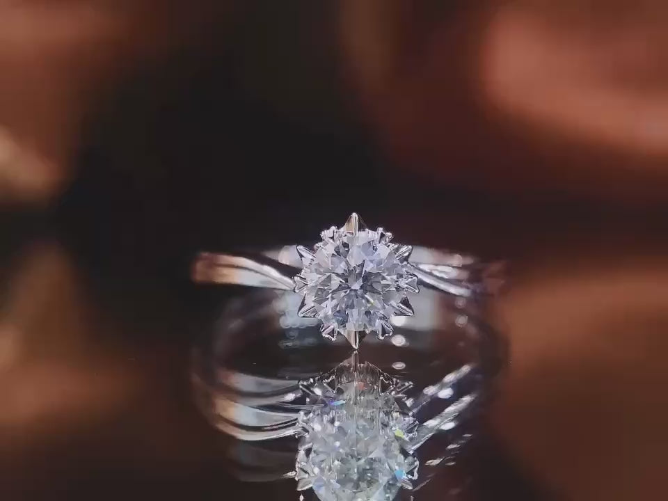 Asterlyn Bloom Solitaire Ring – Round Cut Lab Diamond Floral Prong Engagement Ring in High Polish Gold