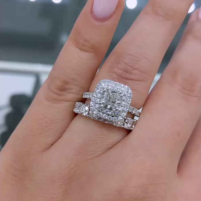 Velmira Radiant Cushion Halo – Cushion Cut Lab-Grown Diamond Engagement Ring with Double Halo Pavé Frame and Split Shank