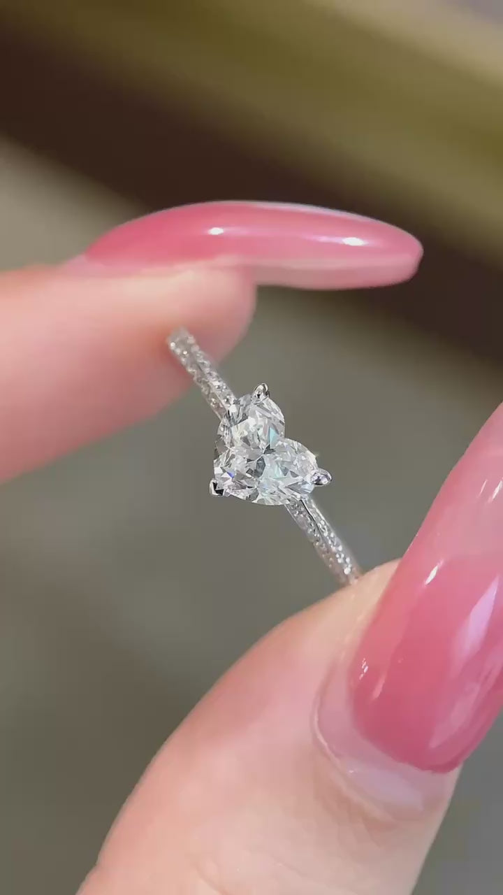 Amoriah – Heart Cut Diamond Engagement Ring with Pavé Band in Ethical Lab-Grown Brilliance