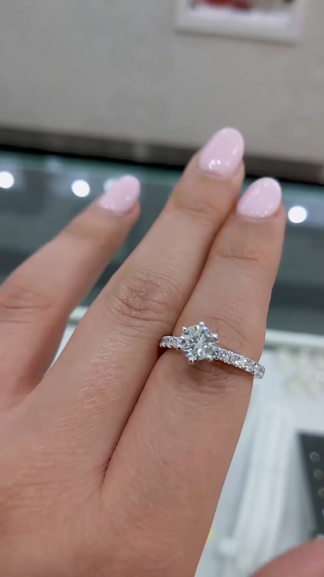 Veliora Crest Pavé – Round Brilliant Lab Diamond Engagement Ring with Elevated Six Prong Solitaire and Micro Pavé Diamond Band