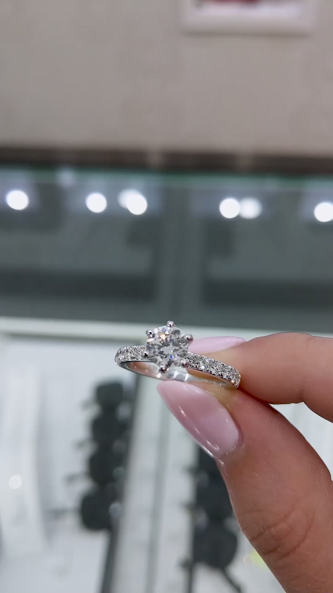 Veliora Crest Pavé – Round Brilliant Lab Diamond Engagement Ring with Elevated Six Prong Solitaire and Micro Pavé Diamond Band