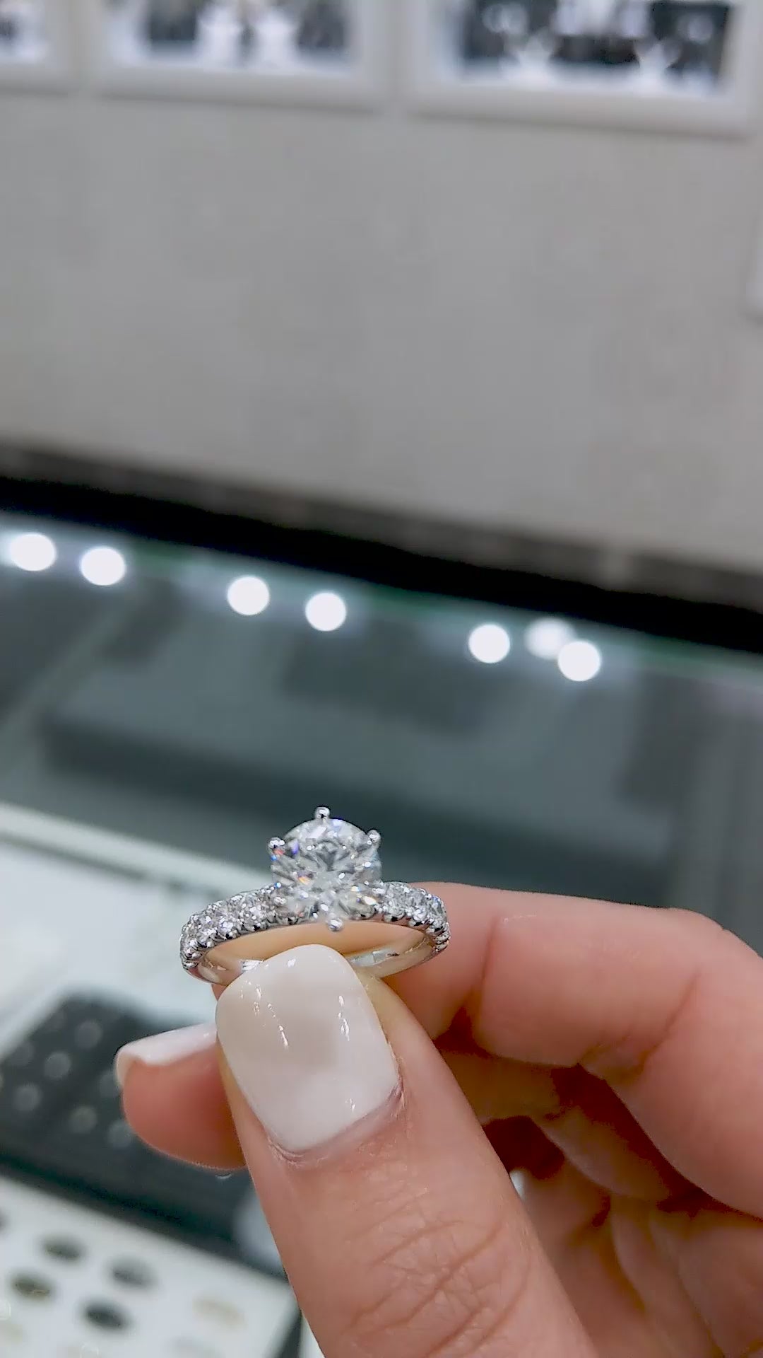 Veliora Crest Pavé – Round Brilliant Lab Diamond Engagement Ring with Elevated Six Prong Solitaire and Micro Pavé Diamond Band