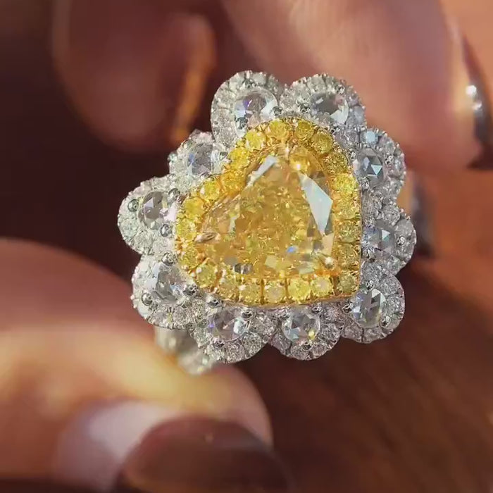 Solviora – Heart-Shaped Fancy Yellow Diamond Ring & Pendant Necklace with White Diamond Halo Brilliance