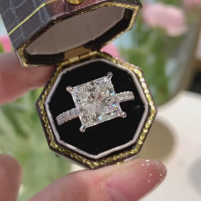 Aurelion Crown – Princess Cut Lab-Grown Diamond Engagement Ring with Elevated Cathedral Solitaire Setting and Pavé Diamond Band