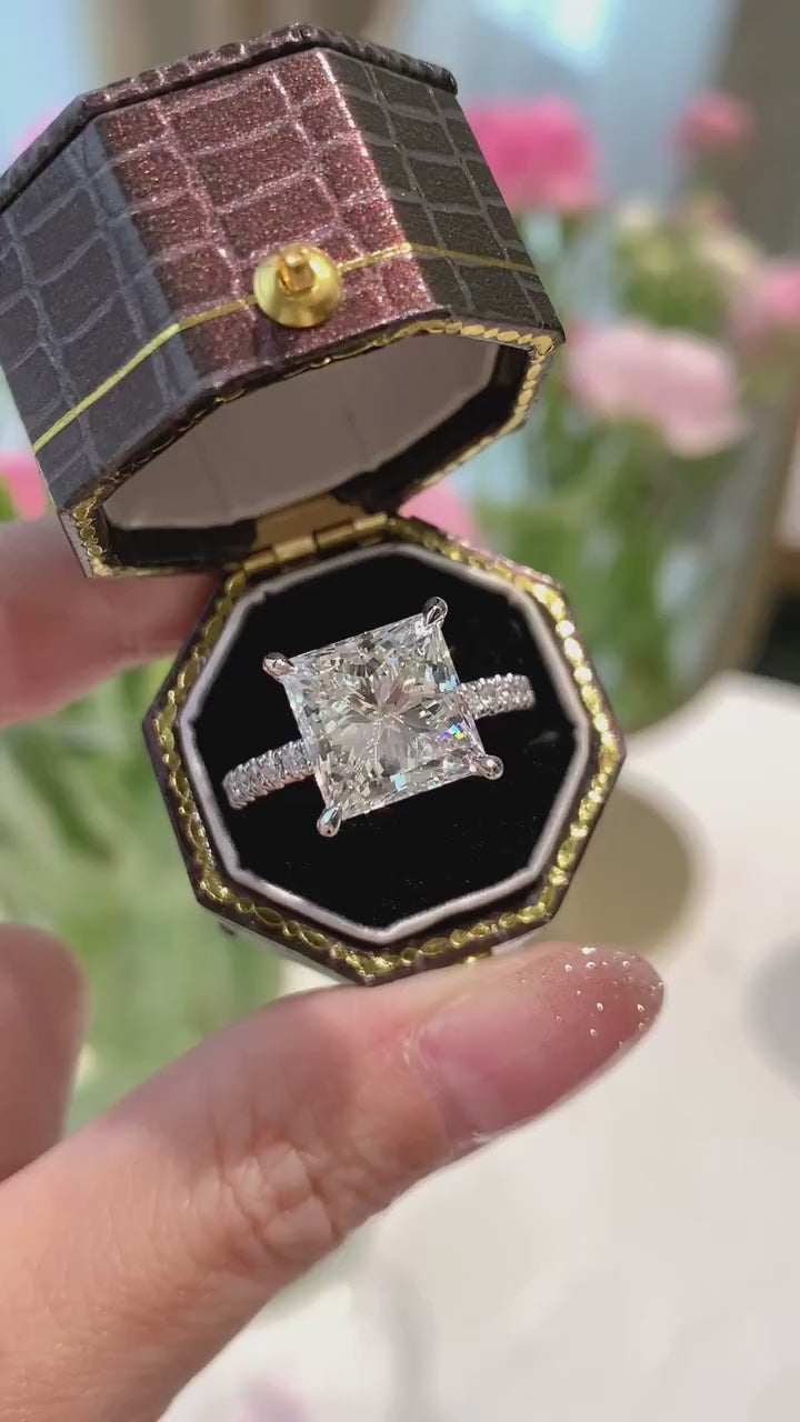 Aurelion Crown – Princess Cut Lab-Grown Diamond Engagement Ring with Elevated Cathedral Solitaire Setting and Pavé Diamond Band