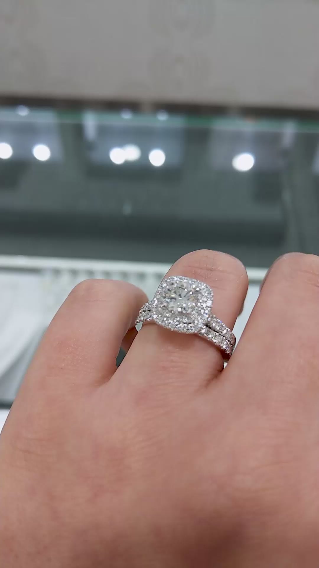 Veloura Cushion Halo – Double Halo Round Brilliant Lab Diamond Engagement Ring with Micro Pavé Band and Elevated Cushion Frame Setting