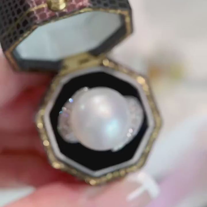 Maribel Pearl Bypass Ring – Luminous South Sea Style Pearl with Pavé Lab Diamond Statement Band in Solid Gold