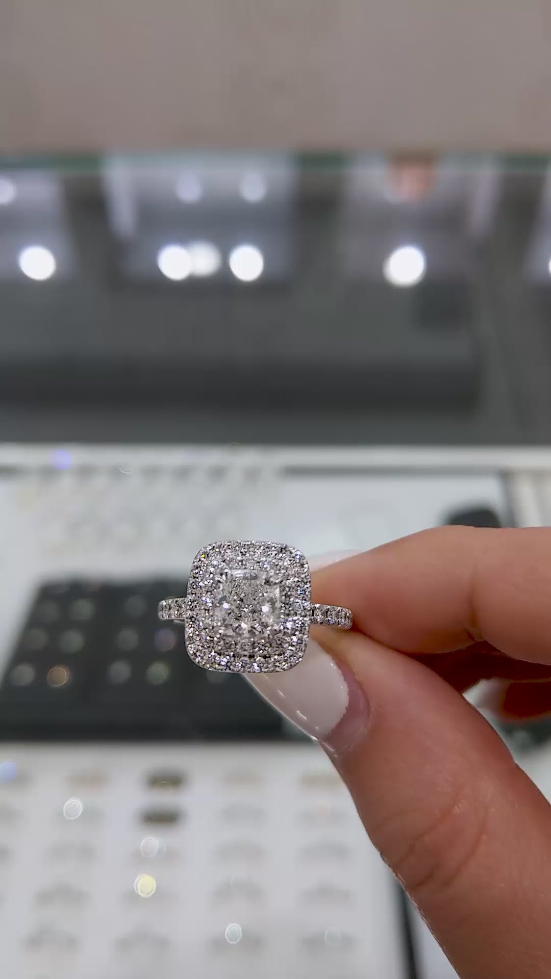 Velmira Radiant Cushion Halo – Cushion Cut Lab-Grown Diamond Engagement Ring with Double Halo Pavé Frame and Split Shank