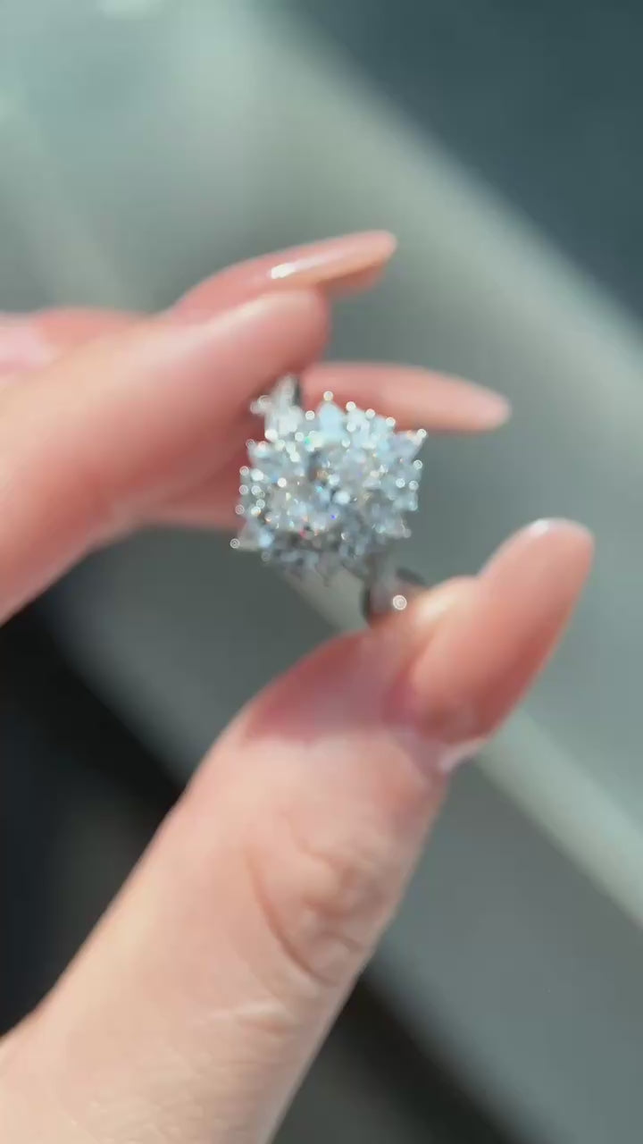 blooming floral lab diamond engagement ring worn on hand