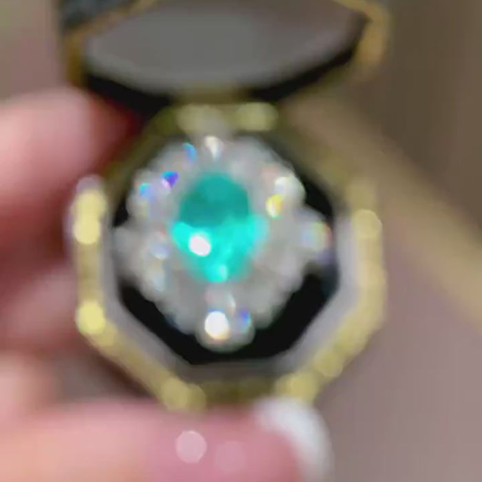 Aurelia Ocean Bloom – Oval Teal Lab-Grown Diamond Floral Halo Cocktail Ring with Marquise Petal Cluster and Luxury Statement Setting
