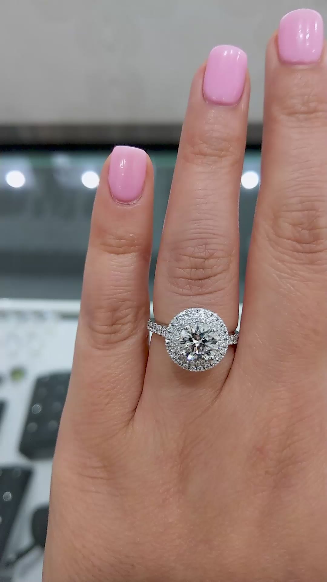 Celestia Double Halo – Round Brilliant Lab Diamond Engagement Ring with Dual Pavé Halo and Slim Micro Pavé Band