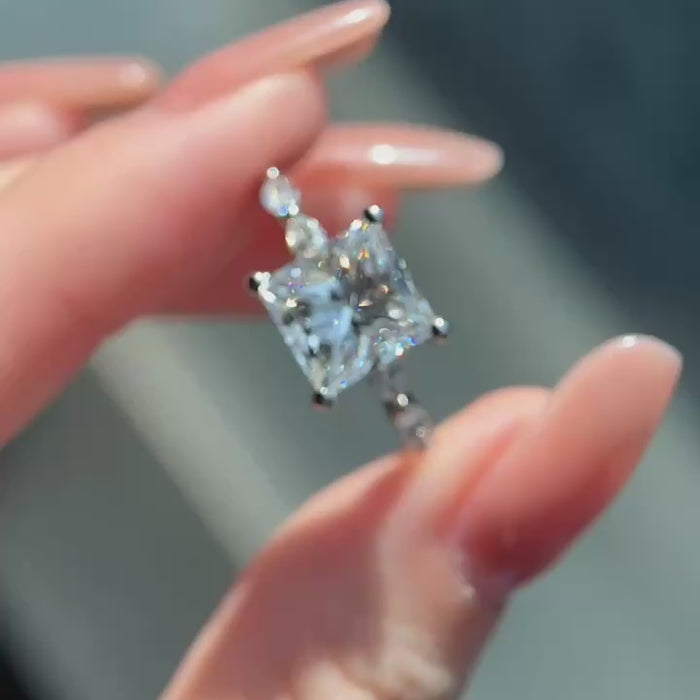 Zavira – Princess Cut Lab Diamond Engagement Ring with Marquise and Round Accents in White Gold
