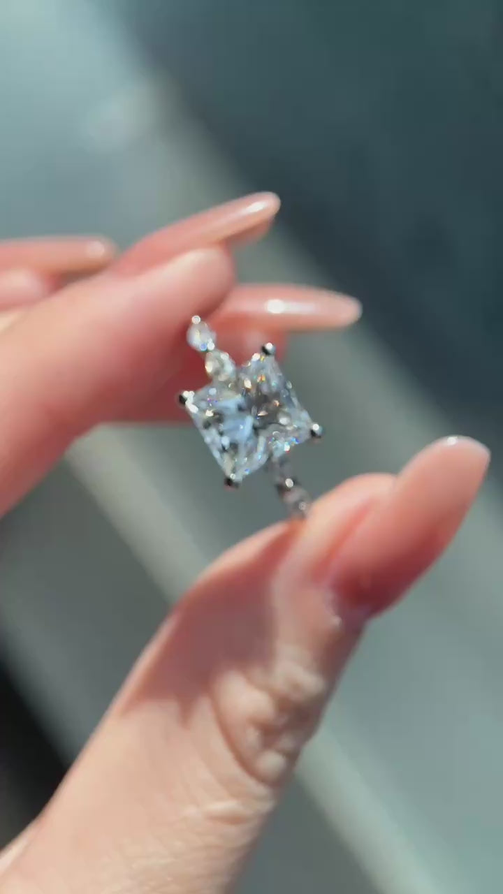 Zavira – Princess Cut Lab Diamond Engagement Ring with Marquise and Round Accents in White Gold