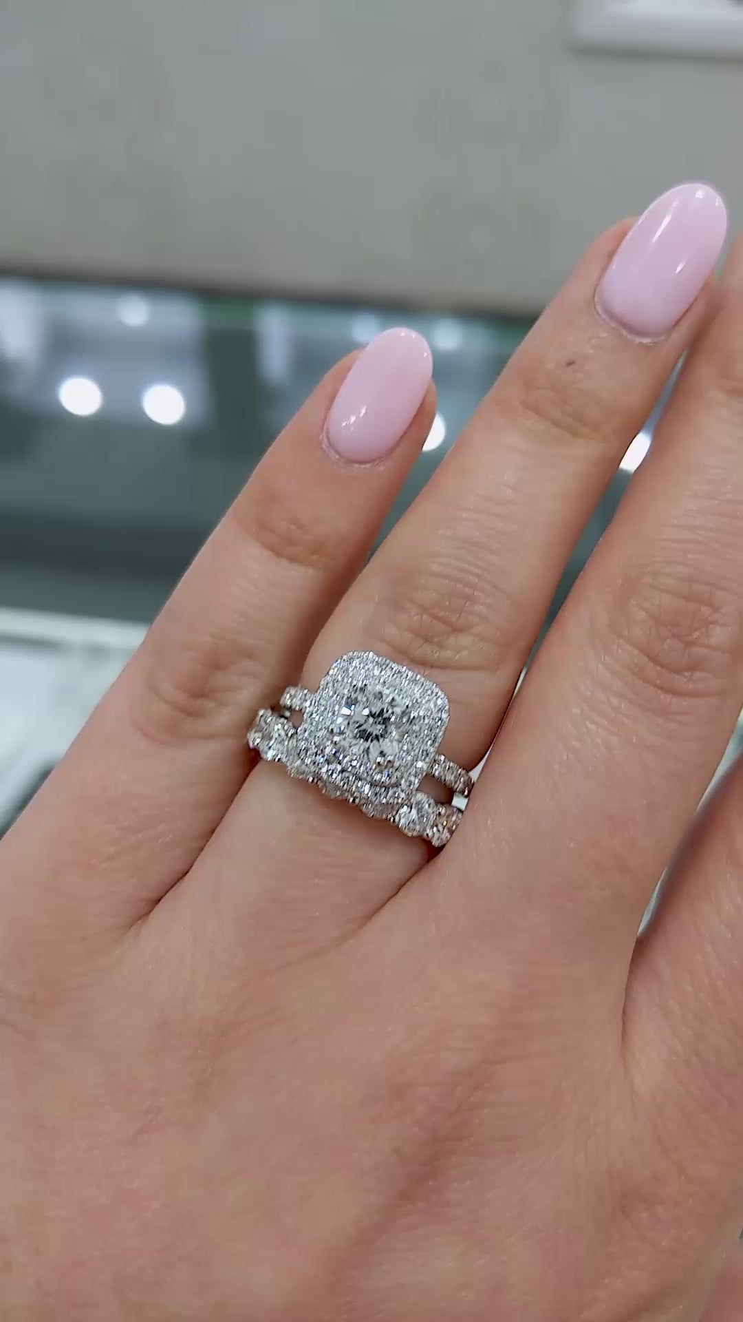 Velmira Radiant Cushion Halo – Cushion Cut Lab-Grown Diamond Engagement Ring with Double Halo Pavé Frame and Split Shank