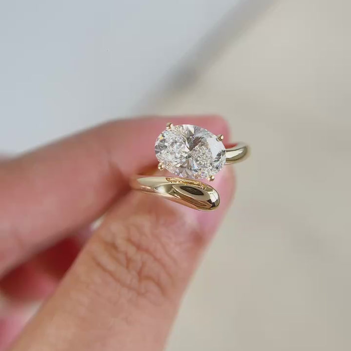 Aurevara – Oval Cut Lab Diamond Open Wrap Solitaire Ring in Polished Yellow Gold Minimalist Setting