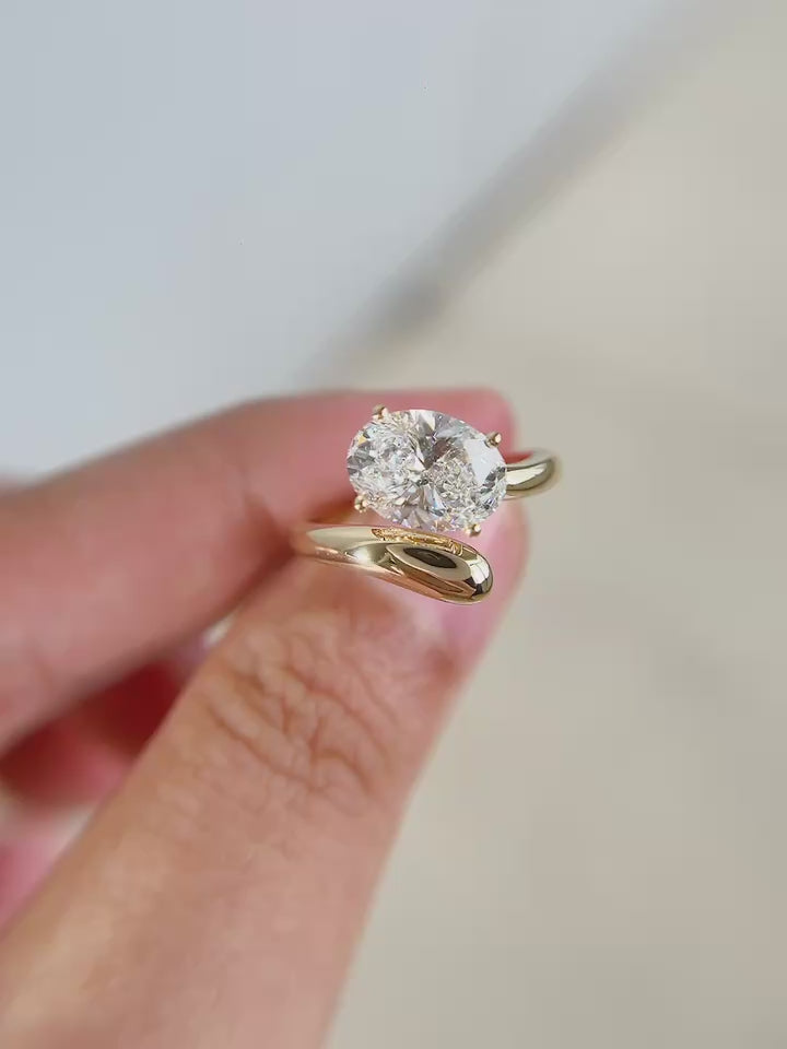 Aurevara – Oval Cut Lab Diamond Open Wrap Solitaire Ring in Polished Yellow Gold Minimalist Setting