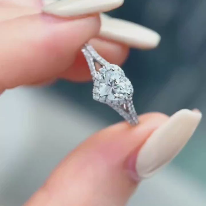 DEF Color VVS+ Heart Diamond, Split Shank Pavé, Customizable in 14K–18K Gold & Platinum