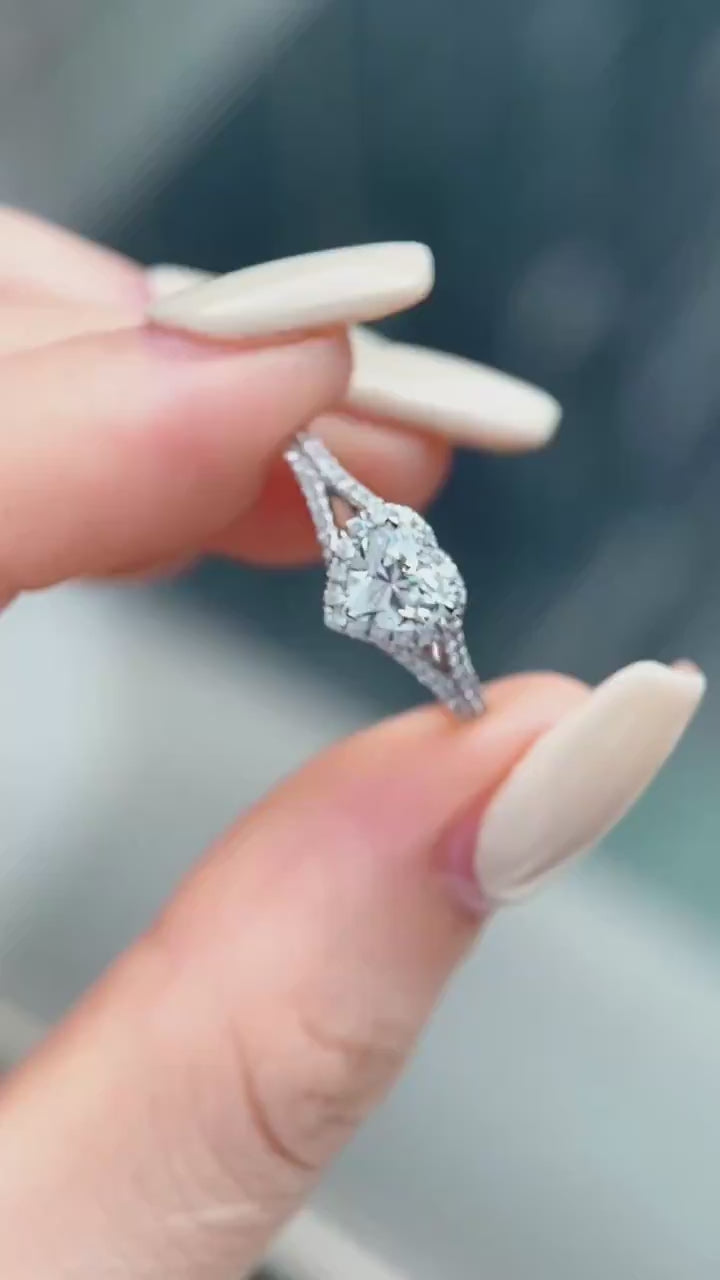 DEF Color VVS+ Heart Diamond, Split Shank Pavé, Customizable in 14K–18K Gold & Platinum