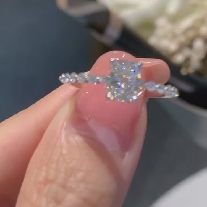 Aurelisse Pavé Radiance – Cushion Cut Lab-Grown Diamond Solitaire Engagement Ring with Four-Prong Setting and Delicate Pavé Diamond Band
