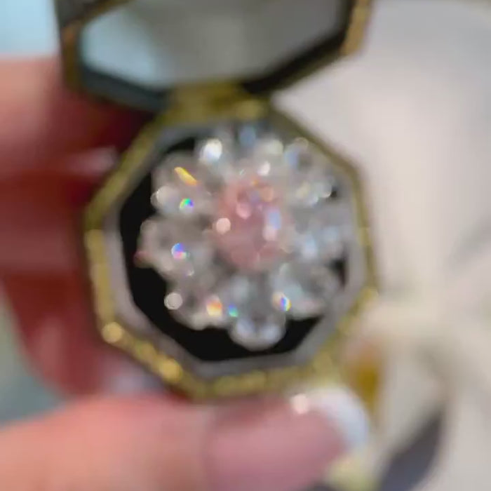 Velanora – Fancy Pink Oval Diamond Statement Ring with Double Floral Halo in Pear & Marquise Cut