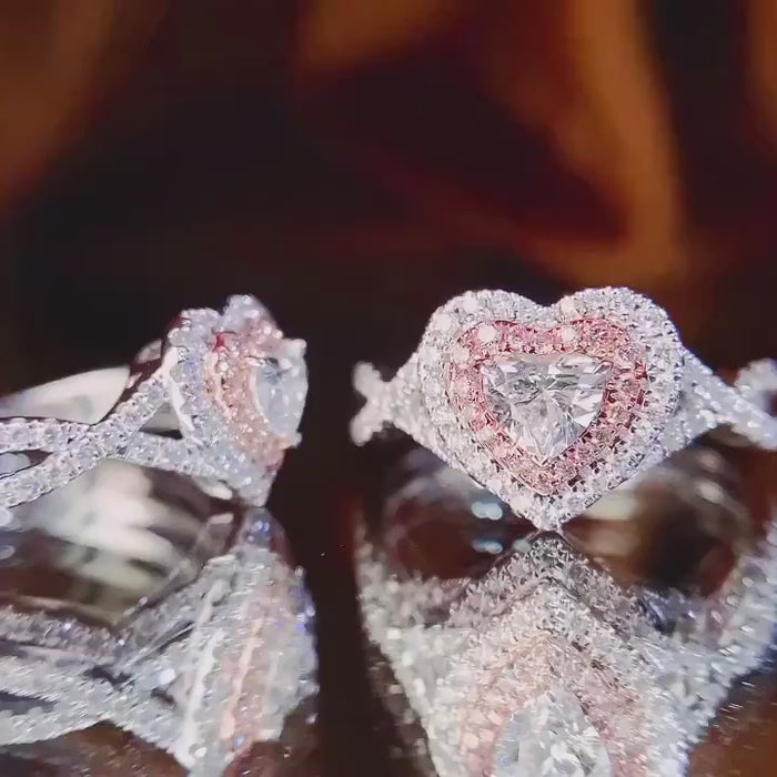 Amorelia – Heart Cut Lab Diamond Engagement Ring with Double Halo and Twisted Pavé Infinity Band