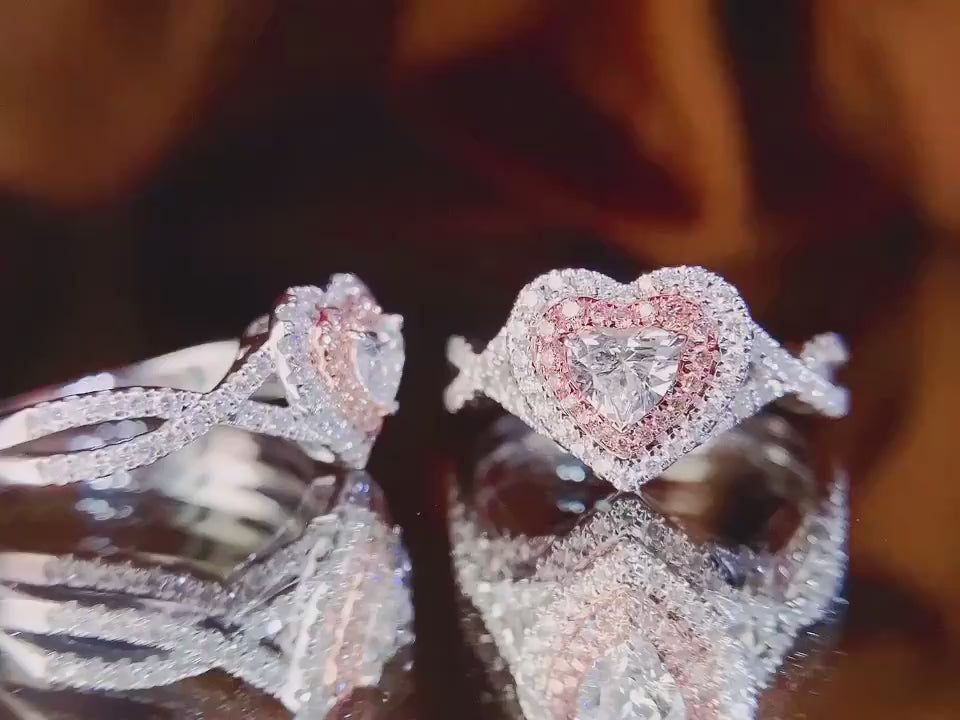 Amorelia – Heart Cut Lab Diamond Engagement Ring with Double Halo and Twisted Pavé Infinity Band