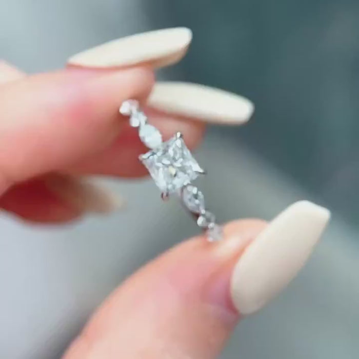Zavira Princess Cut Lab Diamond Engagement Ring | Marquise Accent White Gold Ring