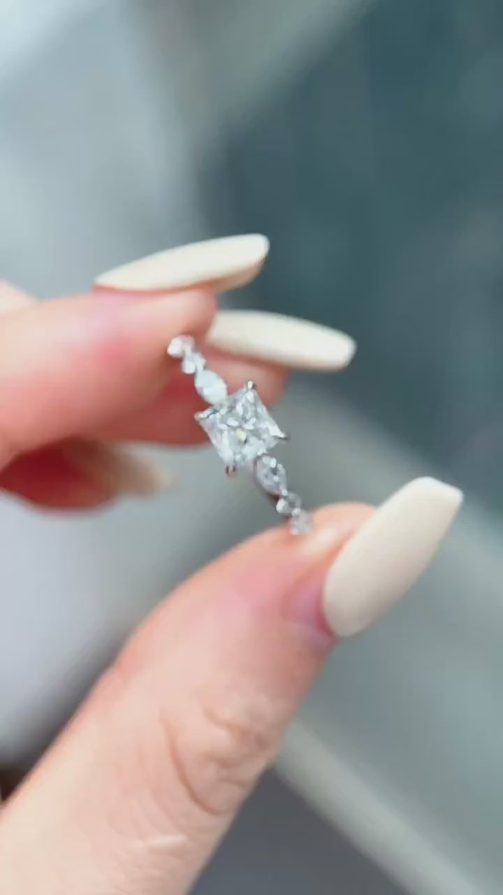 Zavira Princess Cut Lab Diamond Engagement Ring | Marquise Accent White Gold Ring