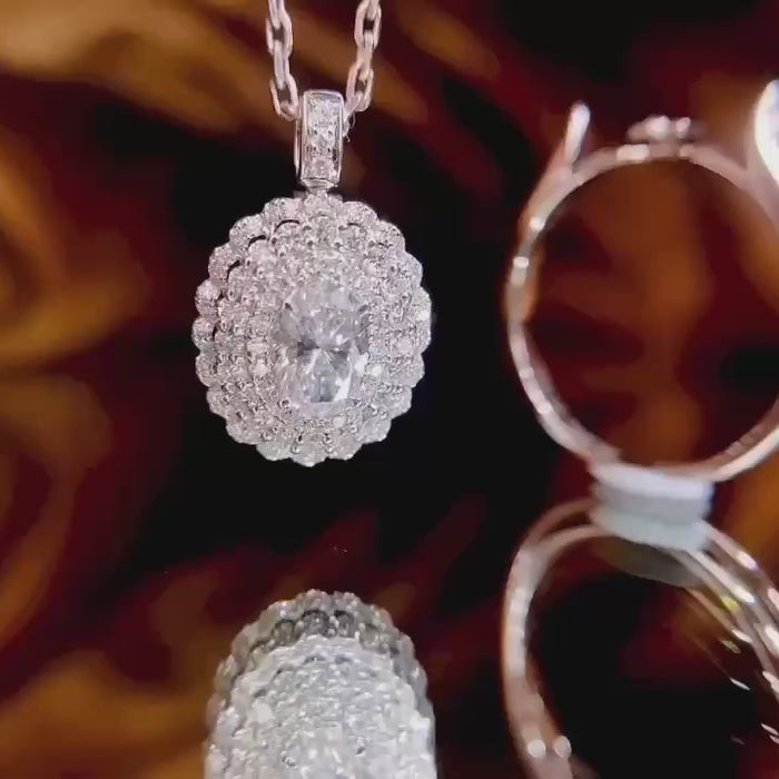 ORIVANE Halo – Oval Cut Lab Diamond Engagement Ring with Double Halo Floral Setting in White Gold