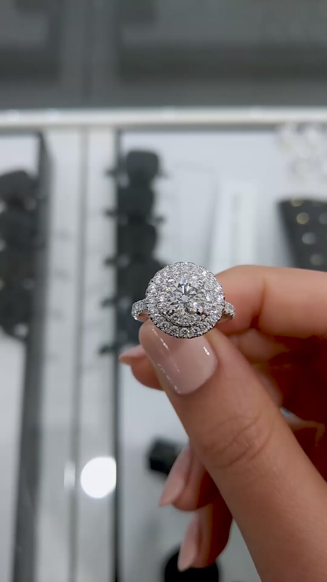 Lunéa Double Halo – Round Brilliant Lab-Grown Diamond Engagement Ring with Elevated Dual Pavé Halo and Slim Micro Pavé Band